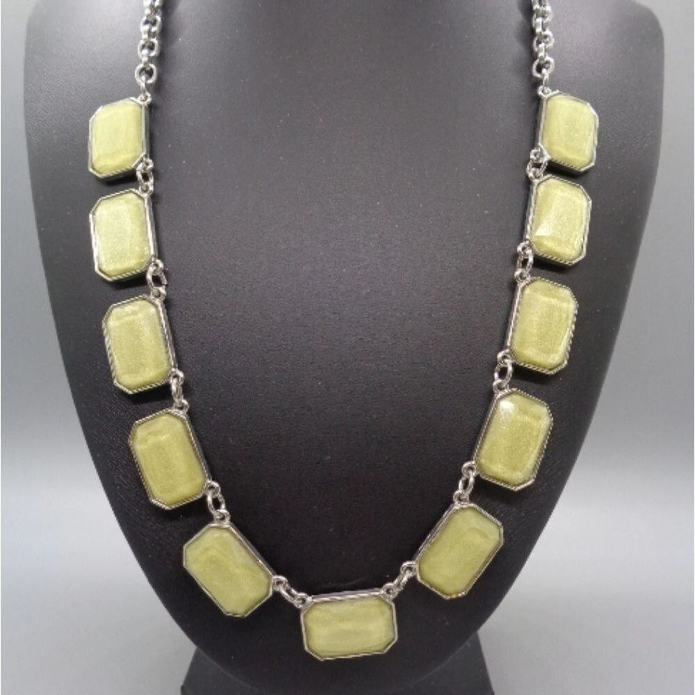 NY Necklace Citrine Cabonchon Silver Tone Setting Signed NY 20 inch Adjust